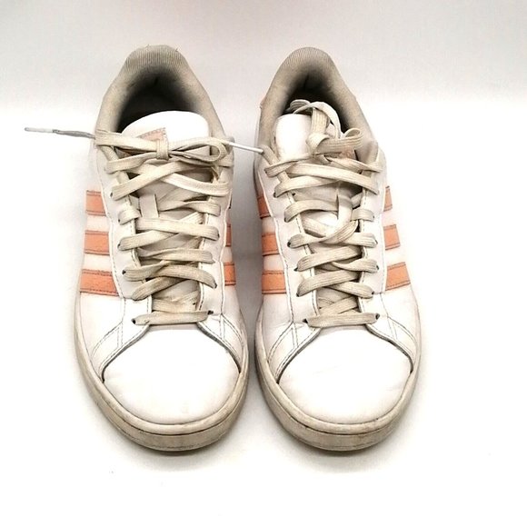 Adidas Womens Sneaker White Pink Trim Lace Up Walking Shoe Round Toe Low Top 8.5 - Picture 4 of 11
